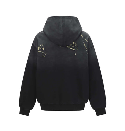 Splashing Ink Spliced Hooded Sweatshirt showing the back view with a unique splash ink design.