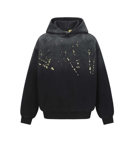 Splashing Ink Spliced Hooded Sweatshirt featuring a unique splashing ink design and comfortable loose fit.
