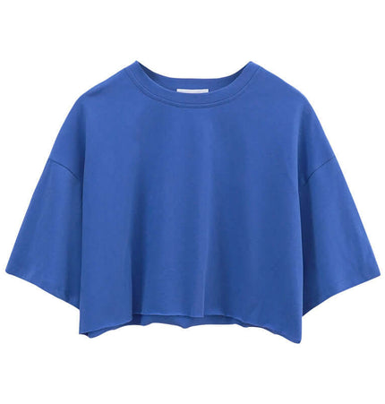 Sport Crop Cotton Top - Loose Fit in blue with a cropped silhouette and loose sleeves.