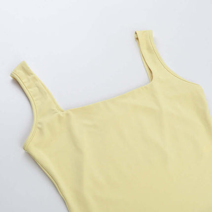 Square Collar Pleated Two-Piece Set yellow square-neck top detail