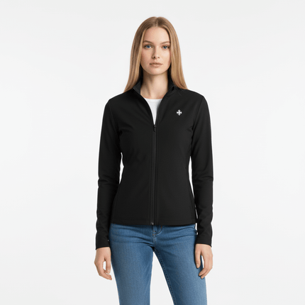 Stand Collar Knit Cardigan – Slim Fit, stylish black zip-up cardigan with a fitted silhouette and long sleeves.