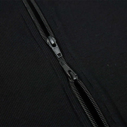 Stand Collar Knit Cardigan – Slim Fit zip-up front detail showing the smooth zipper design.