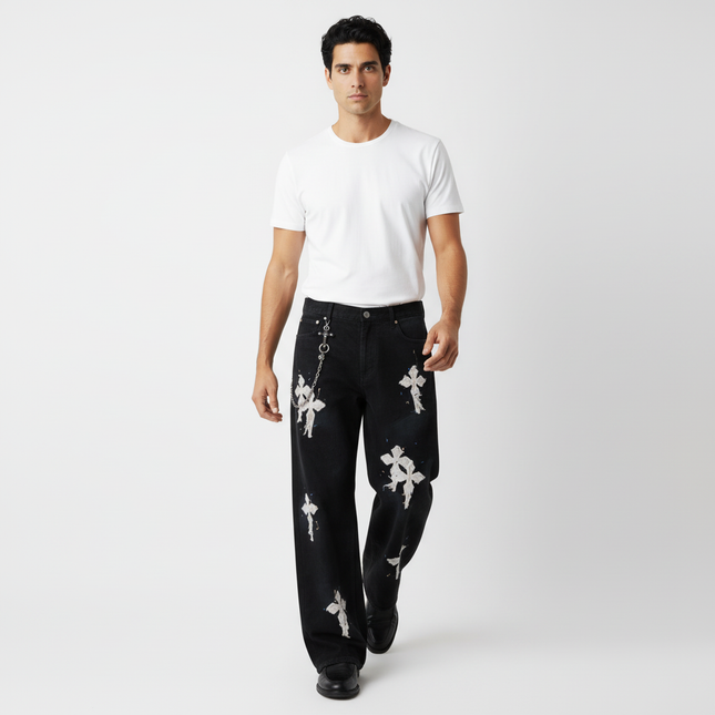 Straight Leg Patchwork Denim Jeans