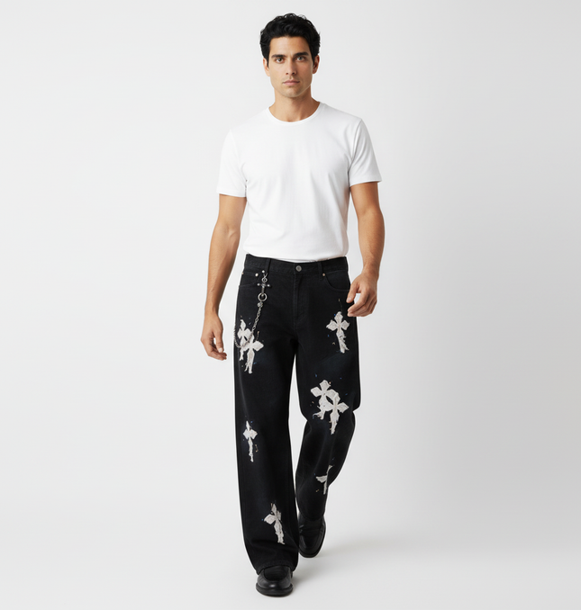 Straight Leg Patchwork Denim Jeans