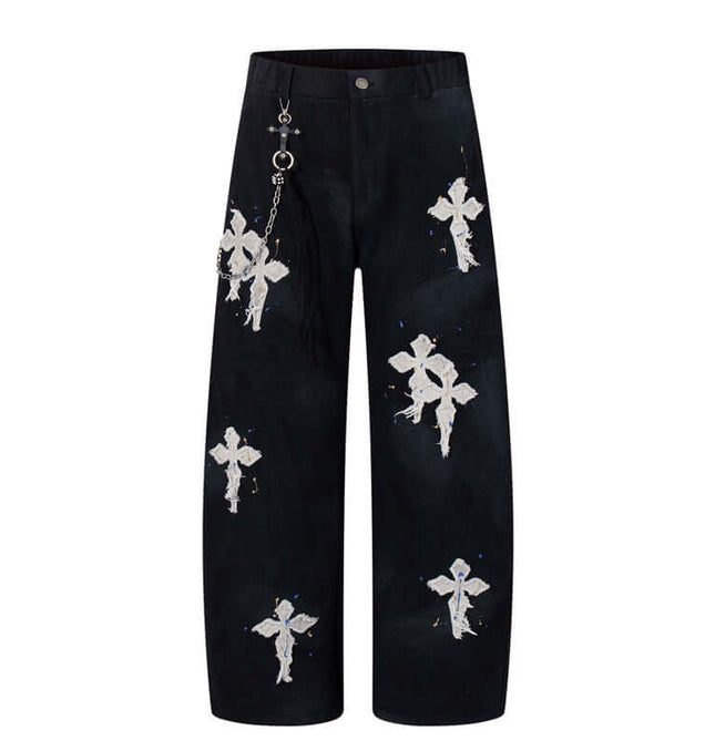 Jeans de mezclilla de pierna recta con parches