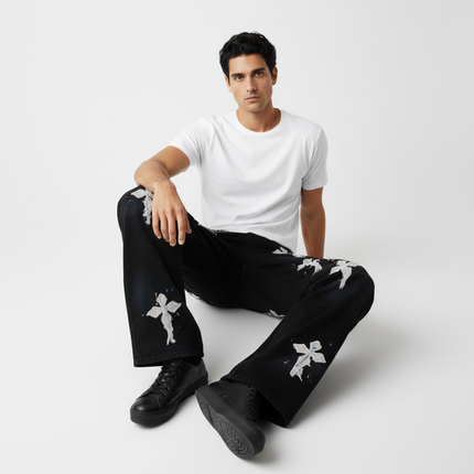 Straight Leg Patchwork Denim Jeans