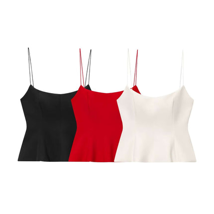 Strapless Camisole Tank Top – Slim Fit in black, red, and white showcasing a flattering skirt-style hem.