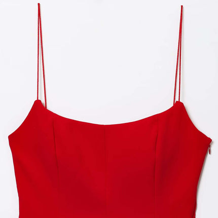 Strapless Camisole Tank Top – Slim Fit in vibrant red color with delicate straps and a sleek neckline.