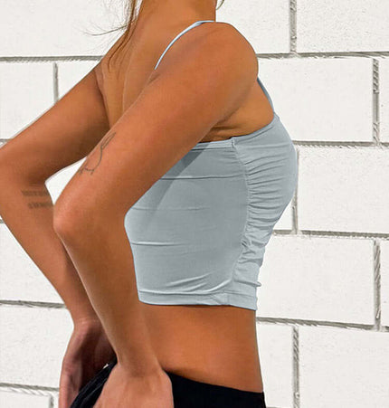 Strapless Sports Bralette Tank Top – Slim Fit in light blue, highlighting the slim-fit design and shoulder neckline.