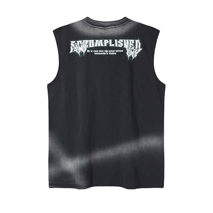 Graffiti Butterfly Print Tank Top - Loose Fit black sleeveless t-shirt with graphic print on back