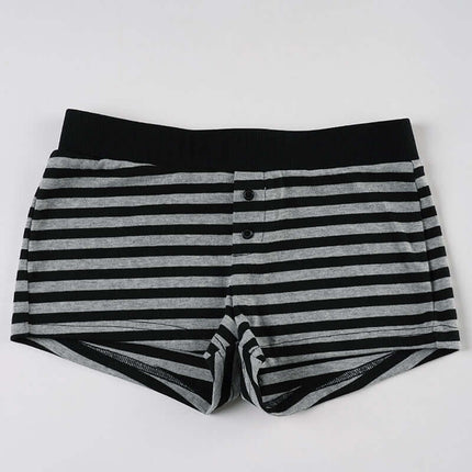 Striped Slim Fit Hooded Shorts Tracksuit featuring black and gray striped shorts with button detail.