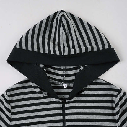 Striped Slim Fit Hooded Shorts Tracksuit - close-up of the hooded top with stylish striped pattern.