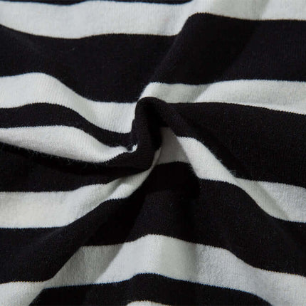 Close-up of the fabric texture featuring black and white stripes for the Striped VNeck Knit Cardigan – Slim Fit.
