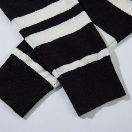 Stripe detail of Striped VNeck Knit Cardigan – Slim Fit showcasing soft acrylic knit fabric with color-block design.
