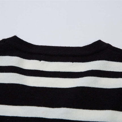 Striped VNeck Knit Cardigan – Slim Fit back view highlighting black and white striped pattern.