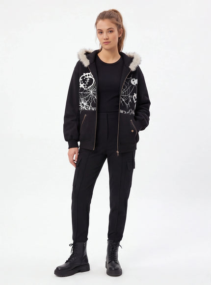 Black bunny network card long hooded with Grozavu logo