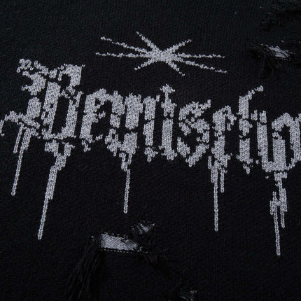 Tassel Distressed Knit Sweater – Loose Fit featuring a jacquard pattern and distressed design.