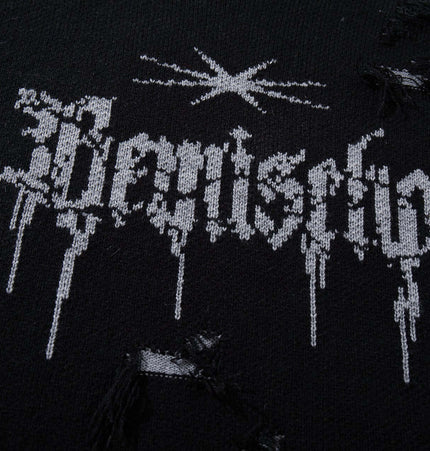 Tassel Distressed Knit Sweater – Loose Fit featuring a jacquard pattern and distressed design.