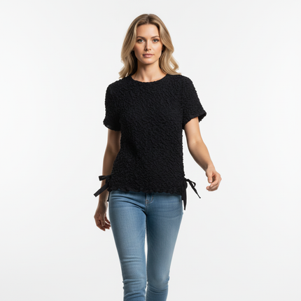 Texture Knitted Bow Round Neck Top