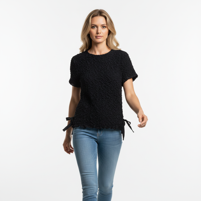 Texture Knitted Bow Round Neck Top