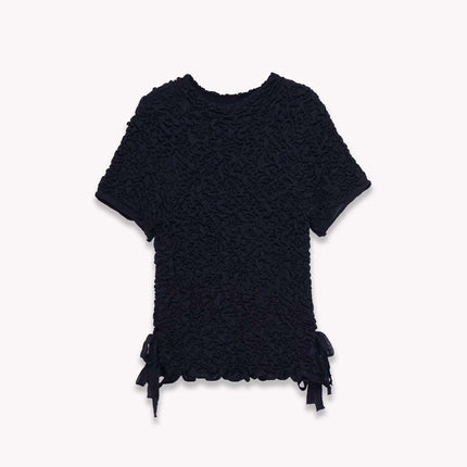 Top Girocollo con Fiocco in Maglia Texture