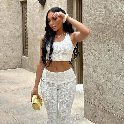 Textured Vest Pants Suit – Casual Fit featuring a sleeveless textured vest and matching pants in white.