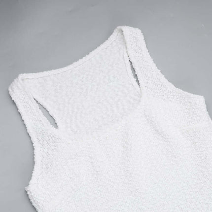 Textured Vest Pants Suit – Casual Fit - Sleeveless white textured vest top detail