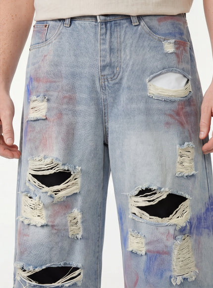 Back view of Light Blue denim capri pants wide by Grozavu