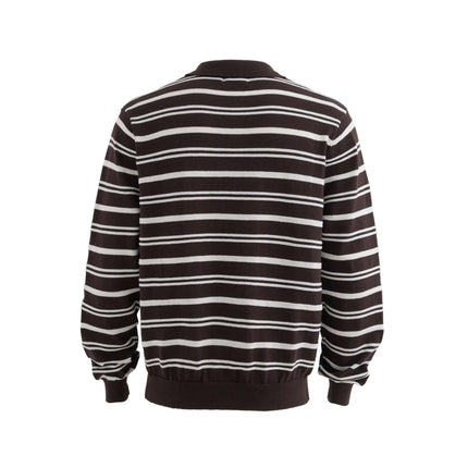 Back view of Turn-Down Collar Stripe Sweater showcasing bold stripe detailing and loose fit for comfort.