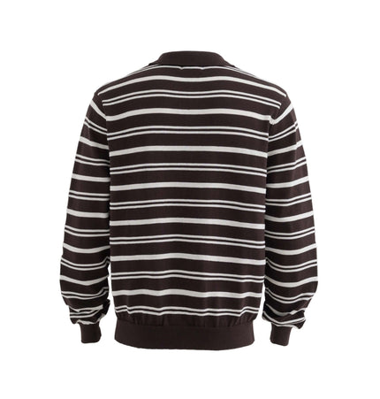 Back view of Turn-Down Collar Stripe Sweater showcasing bold stripe detailing and loose fit for comfort.