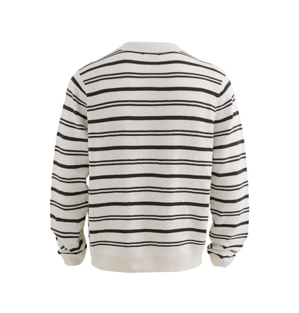 Back view of Turn-Down Collar Stripe Sweater featuring bold black and white stripes for a trendy streetwear look.