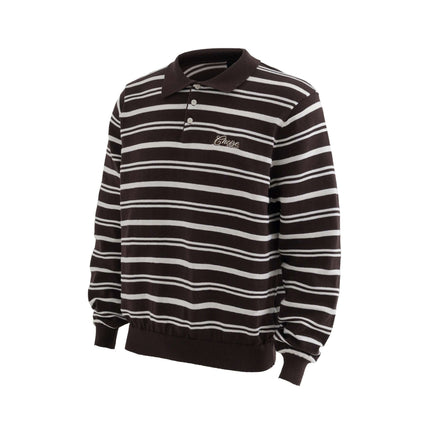 Turn-Down Collar Stripe Sweater featuring a relaxed fit and bold stripe design, perfect for streetwear style.