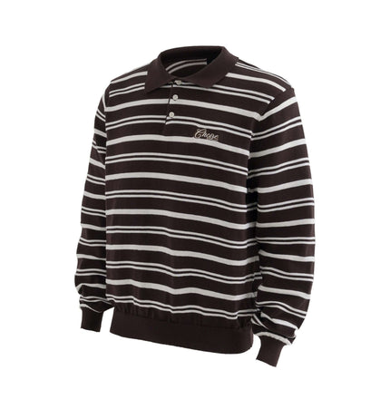 Turn-Down Collar Stripe Sweater featuring a relaxed fit and bold stripe design, perfect for streetwear style.