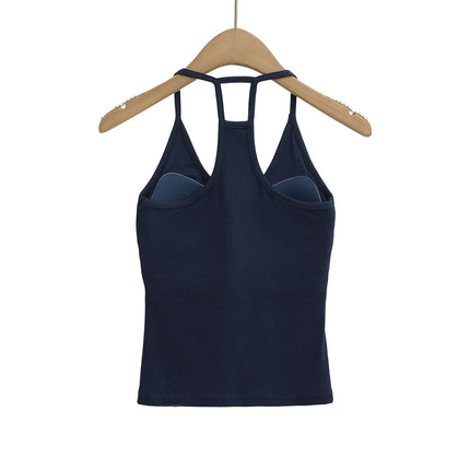 UNeck Crop Tank Top – Slim Fit in navy blue, showcasing a chic U-neckline and a cropped design, perfect for modern women's casual style.