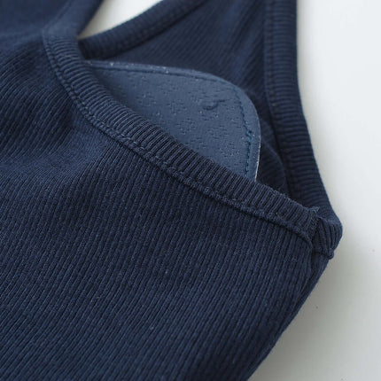 UNeck Crop Tank Top – Slim Fit showing close-up of navy fabric and stitching details for a stylish casual look.
