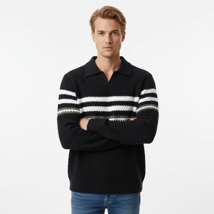 Loose Fit Plain Knit Sweater featuring a stylish striped design for modern streetwear comfort.