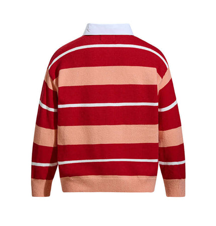 Casual Two-Piece Knitwear with Collar featuring a striped back design and shirt collar mock neckline.