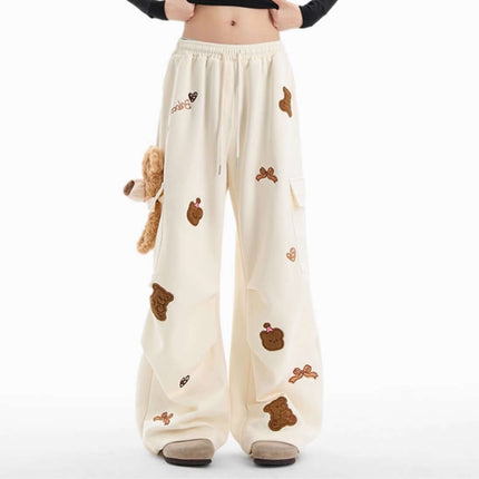 Embroidered Bear Cargo Sweatpants featuring playful bear embroidery and a comfy loose fit, perfect for streetwear style.