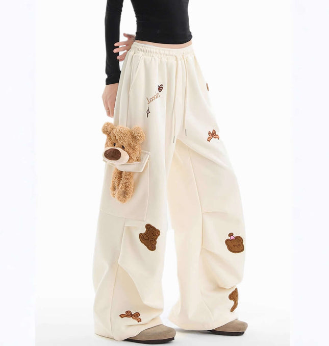 Embroidered Bear Cargo Sweatpants