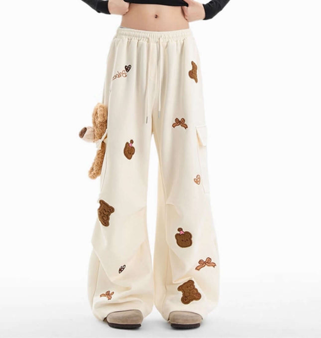 Embroidered Bear Cargo Sweatpants