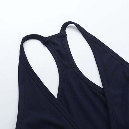 VNeck Backless Halter Vest – Slim Fit showing the elegant halter design and soft fabric texture.