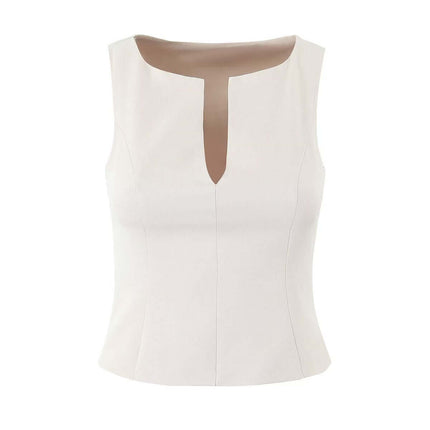 VNeck Sleeveless Crop Top - Slim Fit in white, stylish and fitted for confident women's outfits.