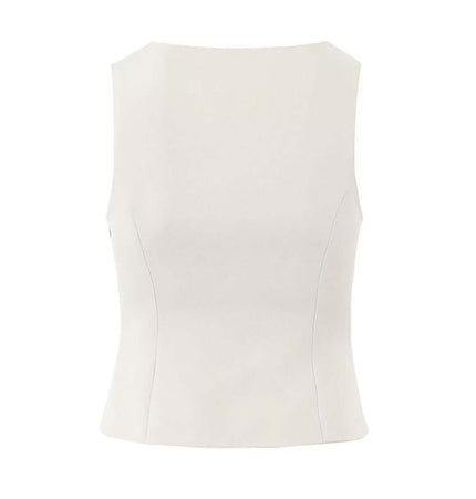 VNeck Sleeveless Crop Top - Slim Fit in solid white color with a clean, fitted design for a trendy look.