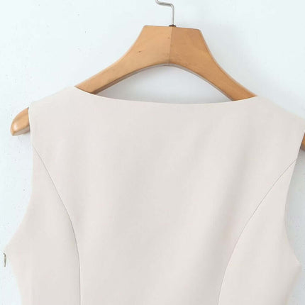VNeck Sleeveless Crop Top - Slim Fit, back view on hanger showcasing clean design and solid color