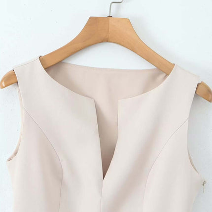 VNeck Sleeveless Crop Top - Slim Fit close-up view on hanger showcasing chic design and stylish fabric.