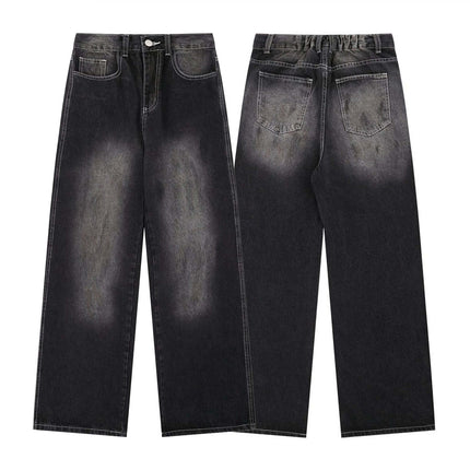 Washed Straight Black Jeans – Loose Fit front and back view showcasing relaxed fit design and stylish washed finish.