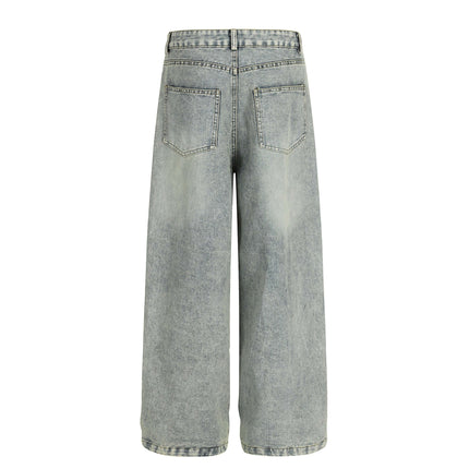 Back view of Washed Straight Cropped Jeans with a light blue wash and modern design details.