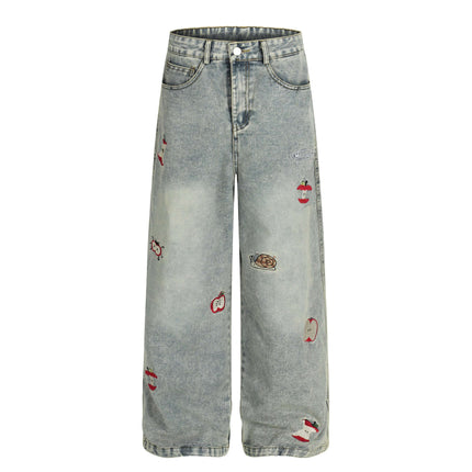 Washed Straight Cropped Jeans featuring modern patchwork details and a light blue washed finish.