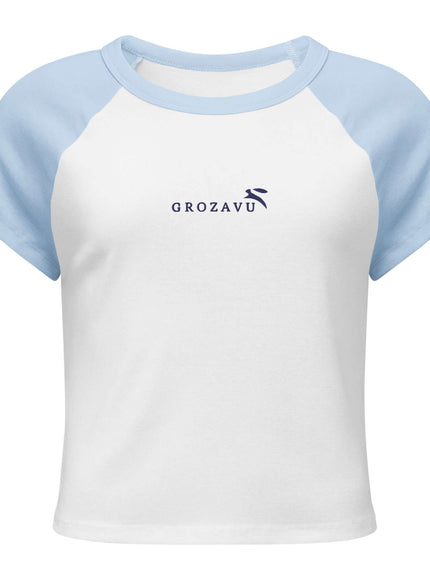 White/Navy fitted ribbed crop top with Grozavu logo