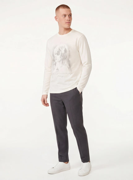 Close-up of White character printed t-shirt long sleeve fabric